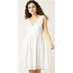Mango White Eyelet 100% Cotton Lined Sleeveless Dress Size 2 1923